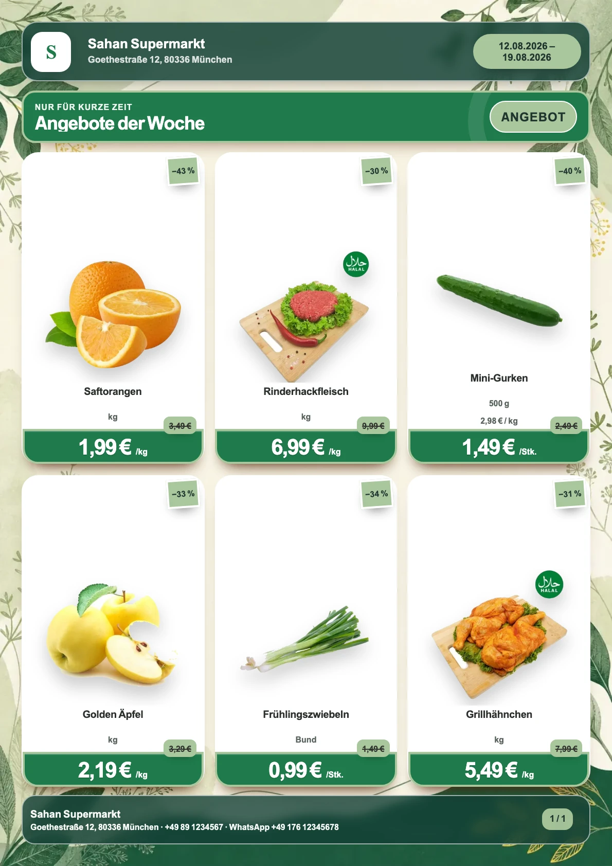 Grüner A4-Frischemarkt-Flyer