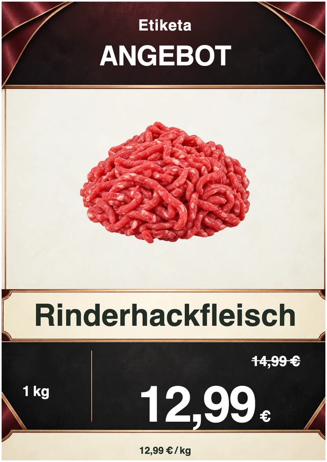 Angebots-Etikett Rinderhackfleisch, erstellt mit Etiketa Pro