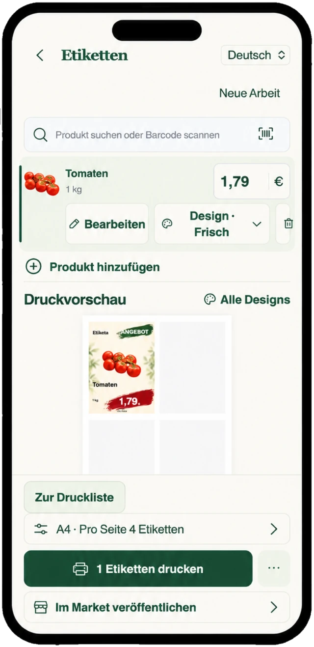 Produkt wählen, Preis eingeben